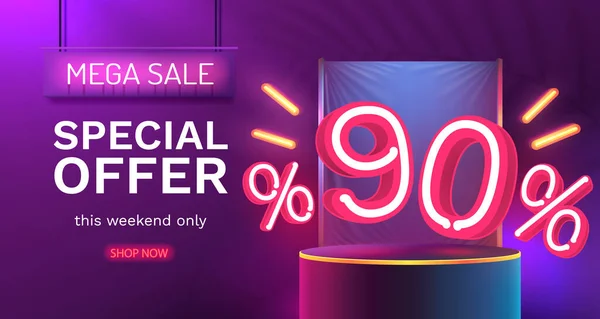 Mega Sale Special Offer Neon Sale Banner Sign Board Promotion — Stock Vector