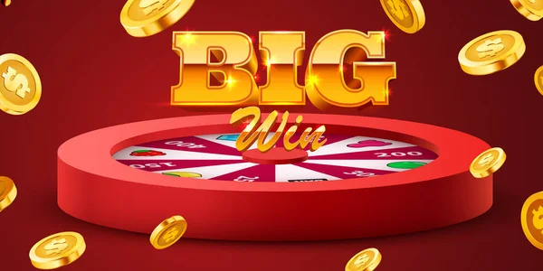運か運か カラフルなギャンブルホイール オンラインカジノ インターネットカジノのためのバナー ビッグウィンコンセプト ベクトルイラスト — ストックベクタ