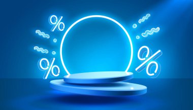 İndirimde podyum yüzde indirimi, tatil indirimi, poster indirimi. Vektör