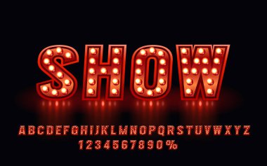 Yazı tipi kümesi koleksiyonunu, harfleri ve sayı simgesini göster. Vektör illüstrasyonu