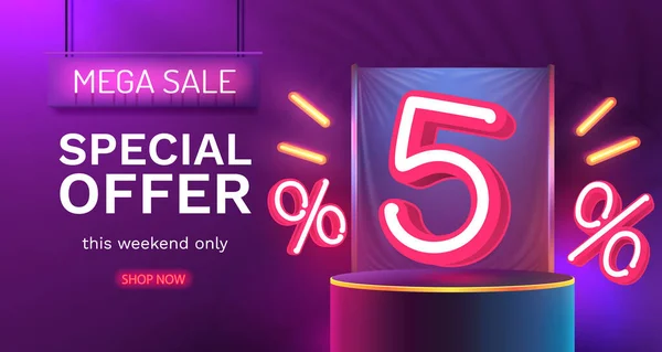 Mega Sale Special Offer Neon Sale Banner Sign Board Promotion — Stockový vektor