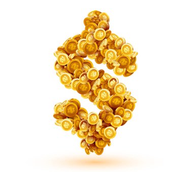 Altın paralardan yapılmış dolar sembolü. Zenginlik ve başarı kavramı. Vektör illüstrasyonu
