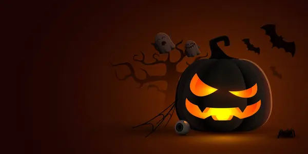Halloween Tmavé Pozadí Dýní Netopýry Duchy Vektorová Ilustrace — Stockový vektor
