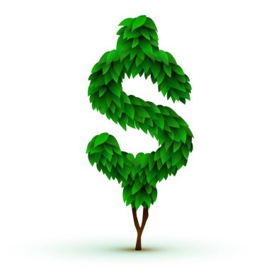 Yapraklardan yapılmış dolar işareti. İş ve yatırım kavramı. Vektör illüstrasyonu