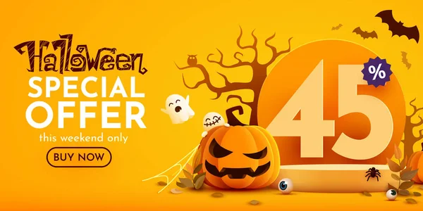 Odstínů Halloween Prodejní Banner Šablona Pódium Čísla Množstvím Slevy Speciální — Stockový vektor