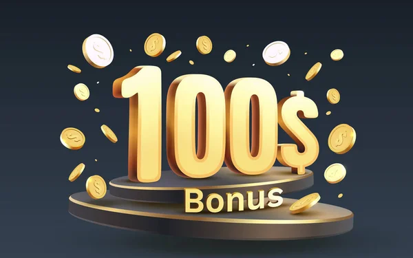 Bonus 100 Dolarů Mince Kupon Speciální Poukaz Zkontrolujte Banner Speciální — Stockový vektor