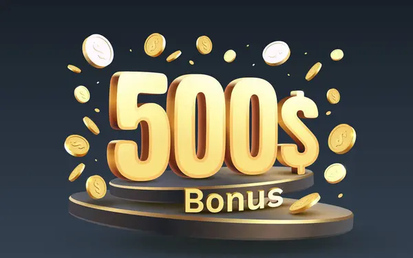 Bonus 500 Dolarů Mince Kupon Speciální Poukaz Zkontrolujte Banner Speciální — Stockový vektor