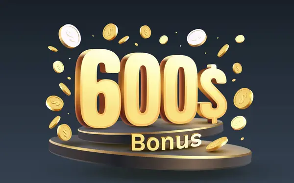 Bonus 600 Dolarů Mince Kupon Speciální Poukaz Zkontrolujte Banner Speciální — Stockový vektor