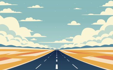 Sonsuzluğa giden yol, tatil gezisi, Ufuk çizgisi gökyüzü. Vektör