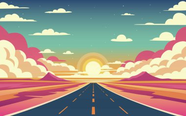 Sonsuzluğa giden yol, tatil gezisi, Ufuk çizgisi gökyüzü. Vektör