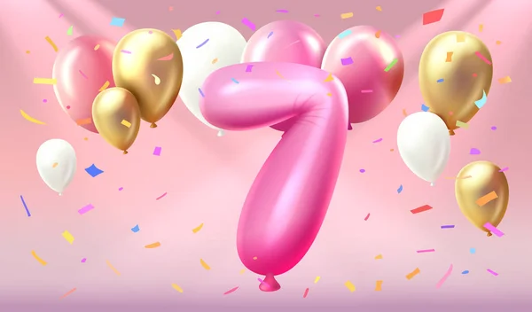 Wszystkiego Najlepszego Okazji Urodzin Osoby Balonu Postaci Cyfr Siedem Roku — Wektor stockowy