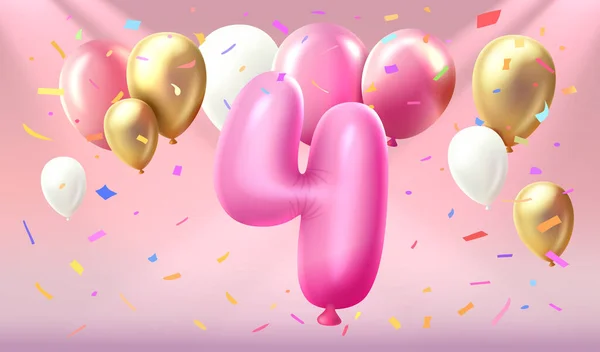 Feliz Cumpleaños Años Aniversario Persona Cumpleaños Globo Forma Números Cuatro — Archivo Imágenes Vectoriales