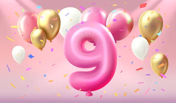 Wszystkiego Najlepszego Okazji Urodzin Osoby Balon Formie Cyfr Dziewięć Lat — Wektor stockowy