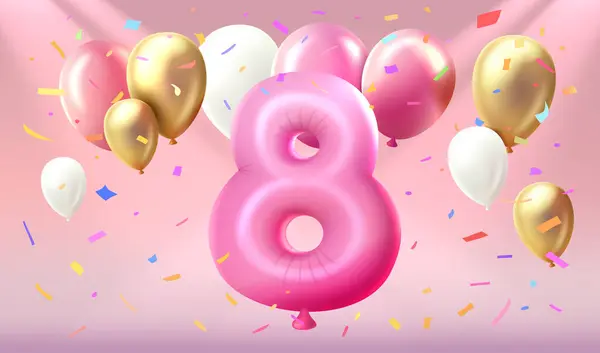 Wszystkiego Najlepszego Okazji Urodzin Osoby Balon Formie Liczb Osiem Lat — Wektor stockowy