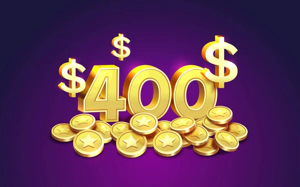 Cash Back 400 Dollar Percentage Golden Coins Financial Vector — Stock Vector