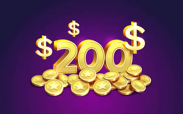 Reembolso 200 Dólares Porcentaje Monedas Oro Ahorro Financiero Vector — Archivo Imágenes Vectoriales