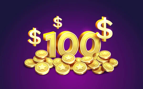 Bargeld Zurück 100 Dollar Prozentsatz Goldmünzen Finanzielle Sparen Vektor — Stockvektor