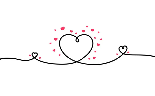 Heart Line Art Postcard Happy Valentines Day February Vector — Stock Vector