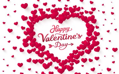 Sevgililer Günü 'nün kırmızı kalbi, sembol şeklinde bir sürü kalp. Vektör