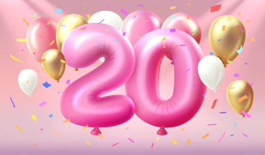 Doğum günün kutlu olsun. Doğum günün kutlu olsun. Yılın yirmi numarası şeklinde bir balon. Vektör