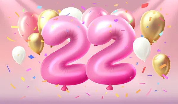 Feliz Cumpleaños Años Aniversario Persona Cumpleaños Globo Forma Números Veintidós — Archivo Imágenes Vectoriales