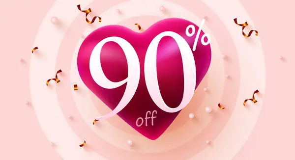 Percent Valentines Day Discount Heart Creative Composition Mega Sale Vector — Stock Vector