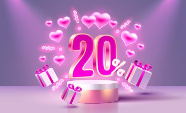 Mega indirimli Sevgililer Günü, özel fiyat, 20 indirimli bayrak. Yönetim kurulu terfisi. Vektör