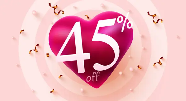 Percent Valentines Day Discount Heart Creative Composition Mega Sale Vector — Stock Vector