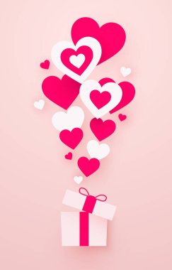 Kalpli hediye kutusu. Basit kağıt stili. Sevgililer günün kutlu olsun. Vektör illüstrasyonu