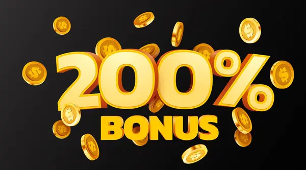 200 Bonus Padající Zlaté Mince Koncept Cashback Nebo Prize Vektorová — Stockový vektor