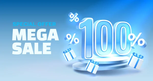 Mega Sale Special Offer 100 Sale Banner Sign Board Promotion — Stock Vector