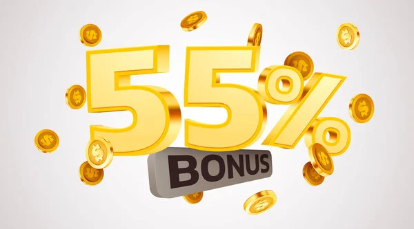 55パーセントボーナス ゴールデンコインの落下 キャッシュバックや賞品のコンセプト ベクトルイラスト — ストックベクタ