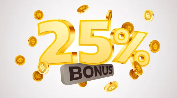 25パーセントボーナス ゴールデンコインの落下 キャッシュバックや賞品のコンセプト ベクトルイラスト — ストックベクタ