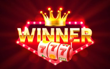 Kazanan slot simgeleri, slot makinası, gece Vegas. Vektör