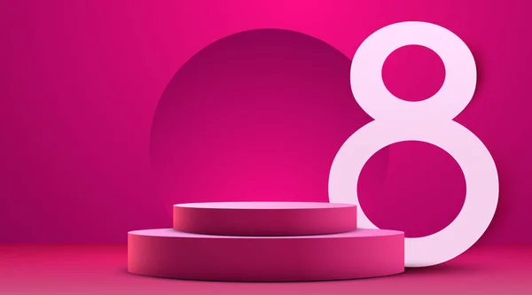 製品デモのための女性の日のバナー ピンクの背景に数字8のピンクの台座や表彰台 ベクターイラスト — ストックベクタ