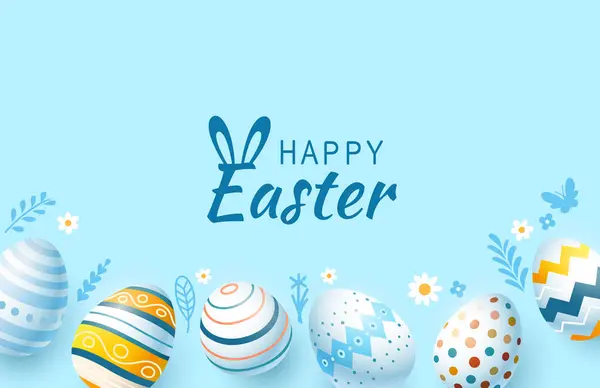 Velikonoční Prázdniny Zajíc Košíkem Velikonočních Vajec Velikonoční Zajíček Vejce Vektor — Stockový vektor