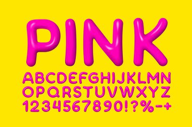 Pembe yazı tipi. İngiliz alfabesi ve sayı işaretleri. Vektör