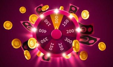 Çarkıfelek ya da bozuk paralarla servet. İkramiye ödülü konsepti. Vektör İllüstrasyonu