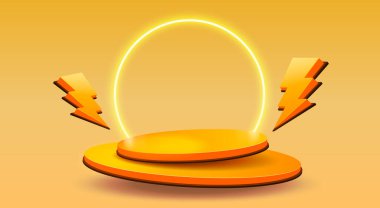 Sahne mega satışı, tehlike podyumu afişi, zafer odası kaidesi. Vektör