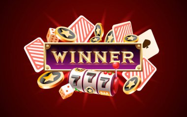 Kumarhane kumar makineleri kazananı, ikramiye talihlisi, afiş kazananı. Vektör