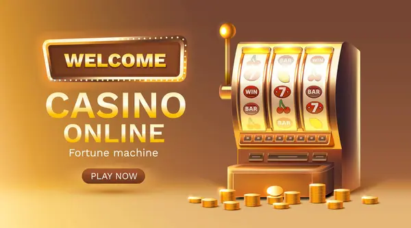 Casino Línea 777 Banner Máquina Tragamonedas Ganador Jackpot Fortuna Suerte — Vector de stock
