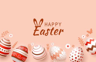 Paskalya bayramı, bir sepet yumurta, Paskalya tavşanı ve yumurtalı tavşan. Vektör