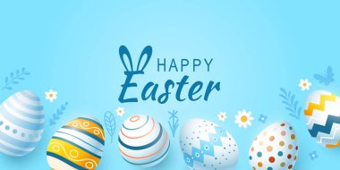Paskalya bayramı, bir sepet yumurta, Paskalya tavşanı ve yumurtalı tavşan. Vektör