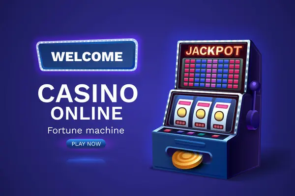 Casino 777 Banner Slots Machine Winner Jackpot Fortune Luck Вектор — стоковый вектор