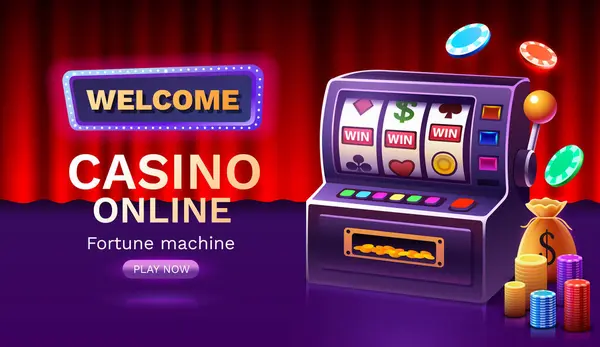 Casino Tours Gratuits Bannière Machines Sous Gagnant Jackpot Fortune Chance — Image vectorielle