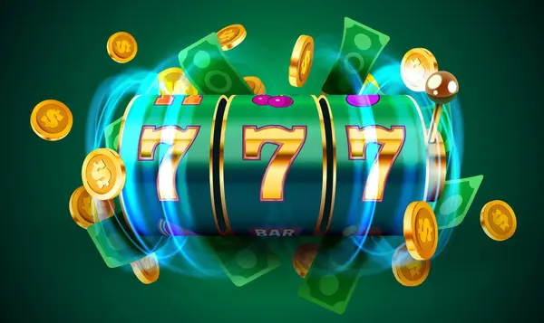 Zlatý Automat Vyhrává Jackpot 777 Big Win Koncept Kasino Jackpot Stock Vektory