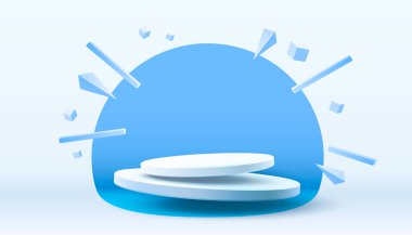 Beyaz sahne mega satışı, tehlikeli podyum afişi, zafer odası kaidesi. Vektör