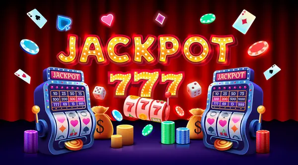 Casino Spielautomat Gewinner Jackpot Vermögen Gewinnen Banner Vektor Stockvektor