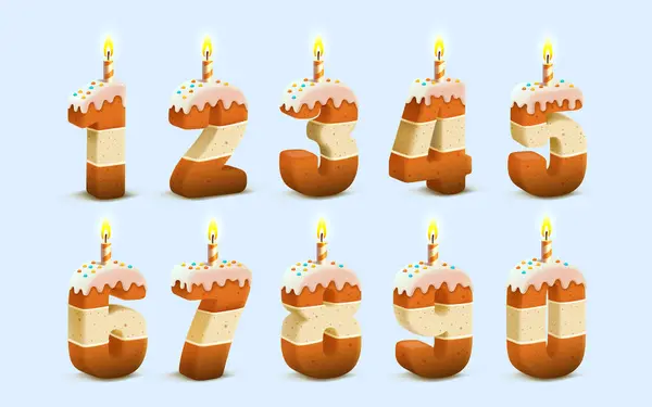 Feliz Cumpleaños Aniversario Cumpleaños Personas Vela Con Pastel Forma Número Vector de stock