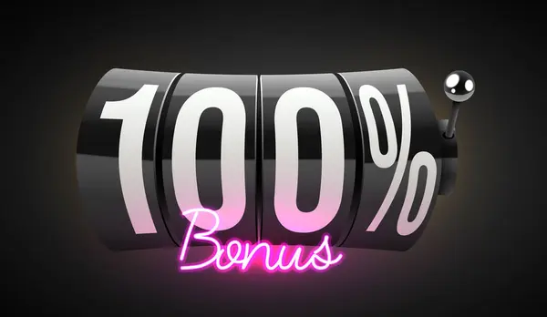 100 Percent Bonus Black Slot Machine Wins Jackpot 777 Big — Stock Vector
